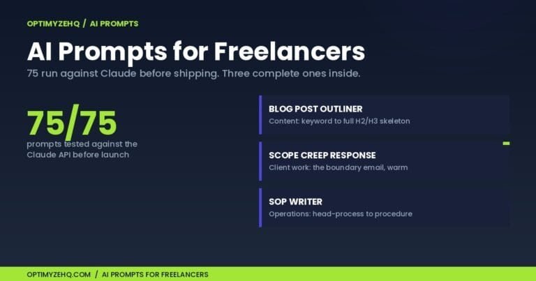 AI prompts for freelancers: 75 tested against the Claude API, three complete prompts shown