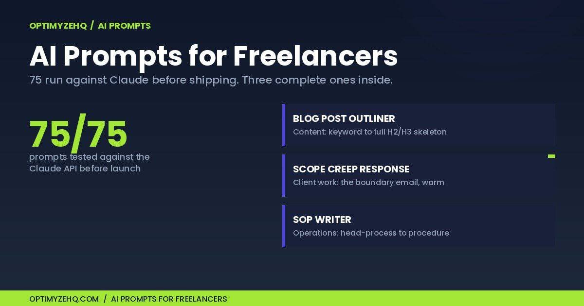 AI prompts for freelancers: 75 tested against the Claude API, three complete prompts shown