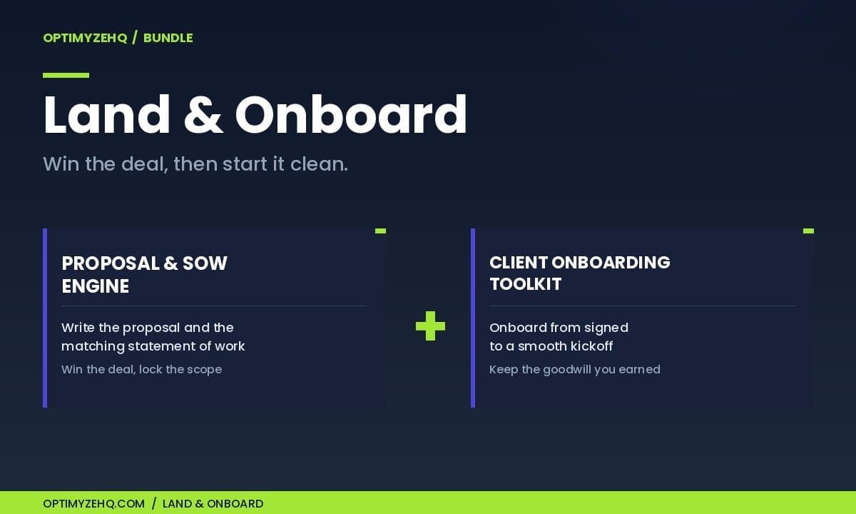Land & Onboard bundle: Proposal & SOW Engine plus Client Onboarding Toolkit